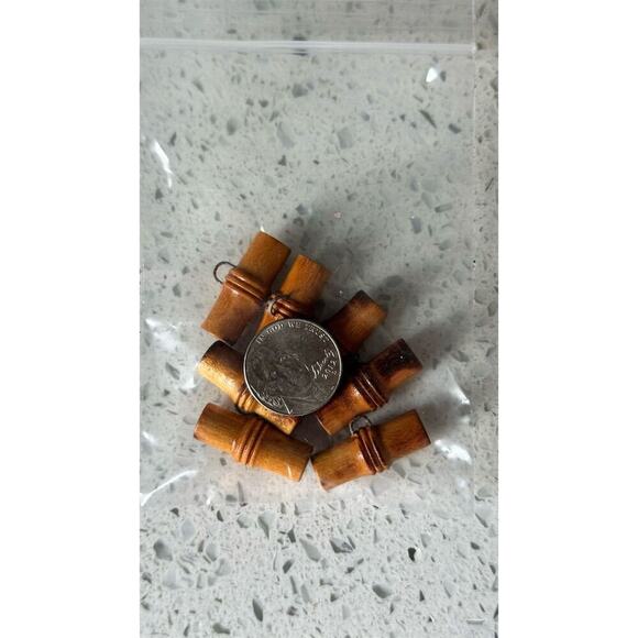 7 Vintage 60's Bamboo Shaped Wooden Bead Buttons Embellishments Sewing Crafts - Picture 5 of 5